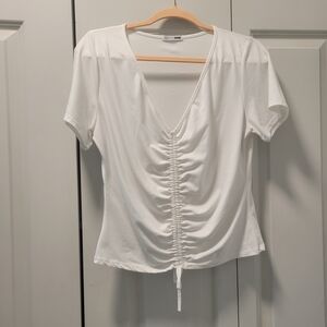 Fashion Nova Ivory Ruched V-Neck Top